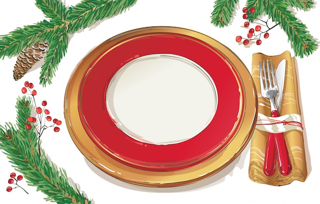 Ilustração de configuração de decoração de mesa de Natal