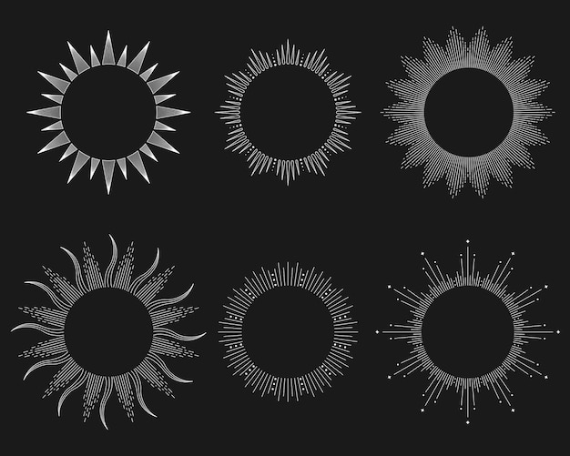 Ilustração de conjunto de 6 molduras solares