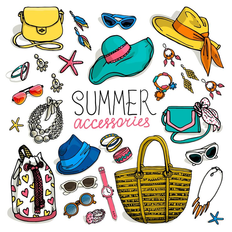 Vetor ilustração de conjunto de acessórios femininos coleção de moda de verão