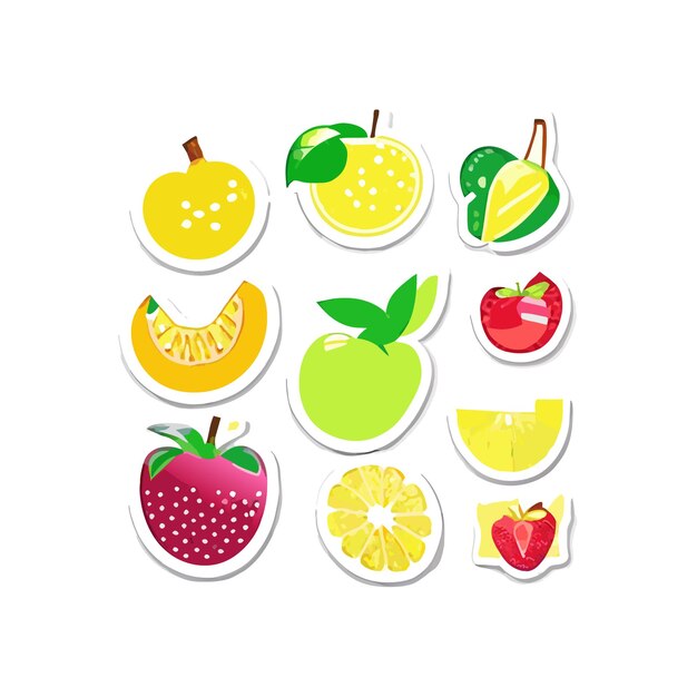 Vetor ilustração de conjunto de adesivos de frutas saudáveis