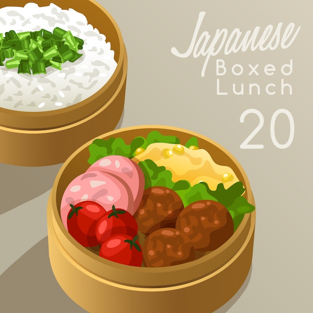 Ilustração de conjunto de almoço em caixa japonesa