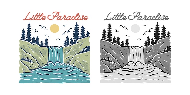 Vetor ilustração de conjunto de cachoeira da natureza