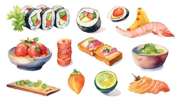 Ilustração de conjunto de comida em aquarela