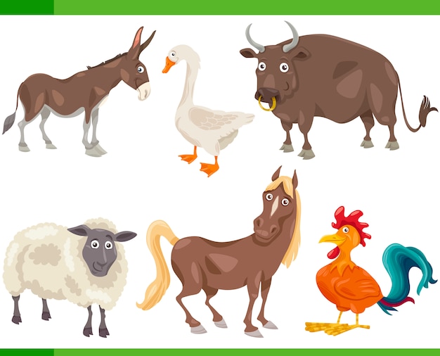 Ilustração de conjunto de desenhos animados de animais de fazenda