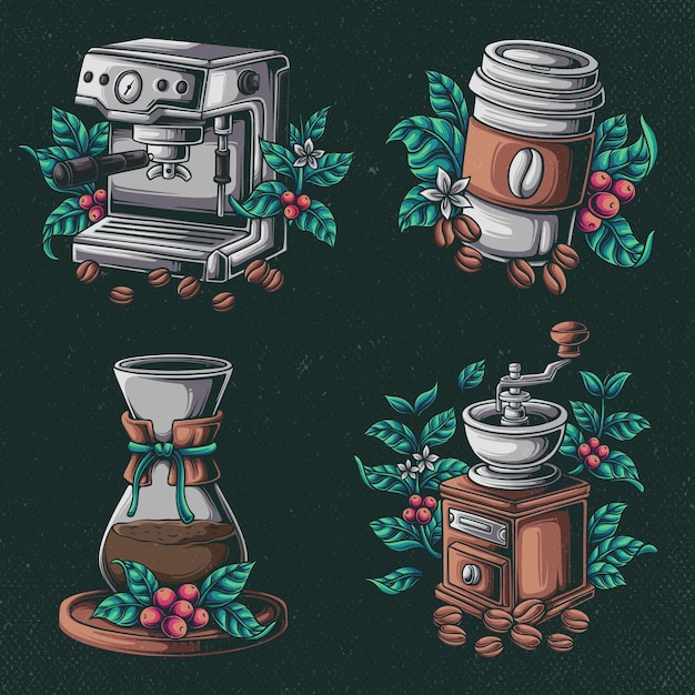 Vetor ilustração de conjunto de ferramentas para cafeteira