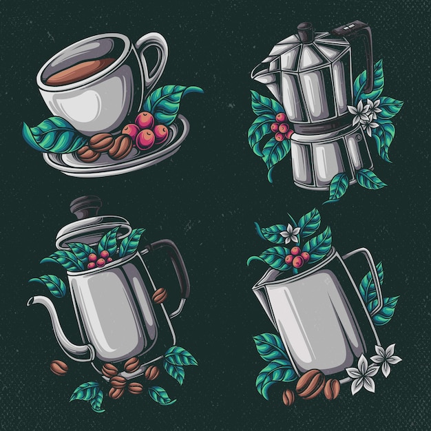 Vetor ilustração de conjunto de ferramentas para cafeteira