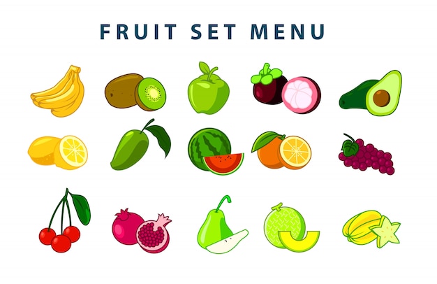 Ilustração de conjunto de frutas (versão colorida)