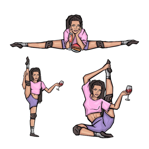 Vetor ilustração de conjunto de ioga de atleta de ginasta linda garota flexível