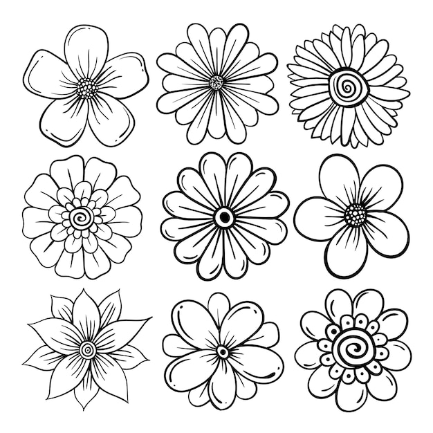 Vetor ilustração de conjunto de rabiscos de flores vetor premium