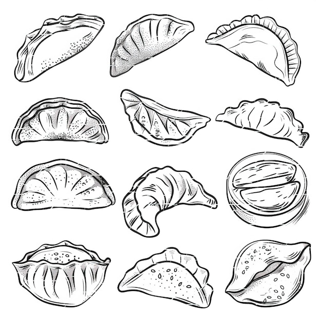 Vetor ilustração de conjunto de tem linear de vetor plano de gyoza de alta qualidade