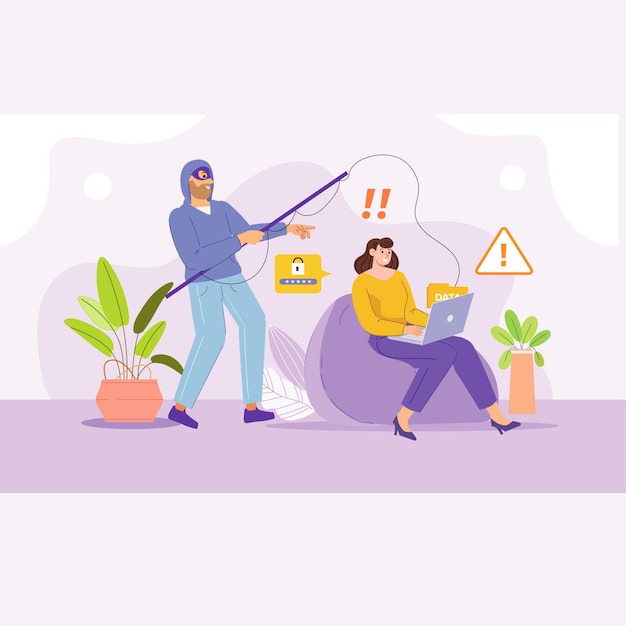Ilustração de conscientização sobre ameaças de cibersegurança Design visual de ataque de phishing