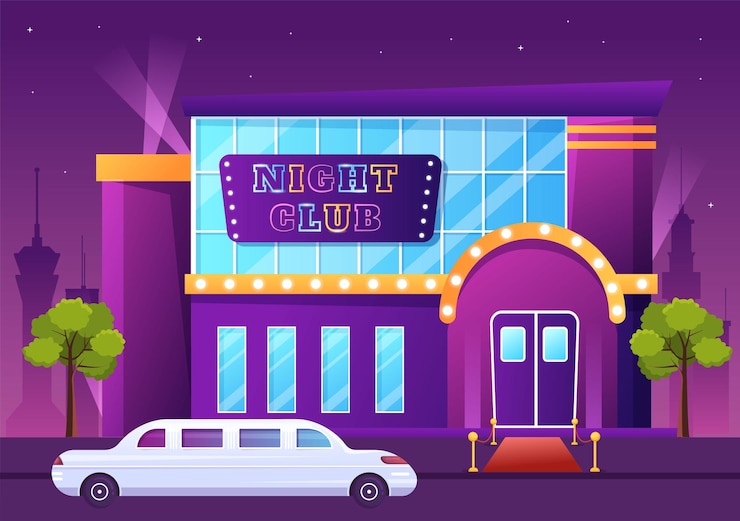 Vetor ilustração de construção de clube noturno ou pub para vida noturna como um evento de entretenimento e show de discoteca