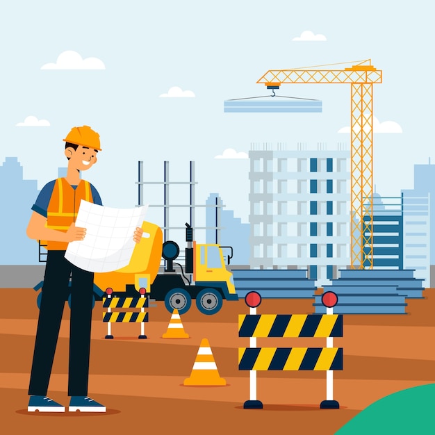 Ilustração de construção de edifícios planos