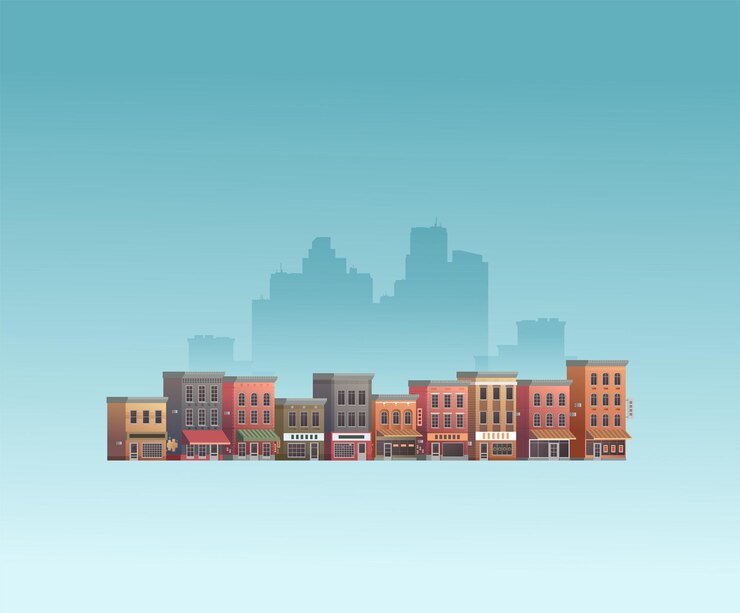 Vetor ilustração de construção vetorial no centro da cidade isolada no fundo