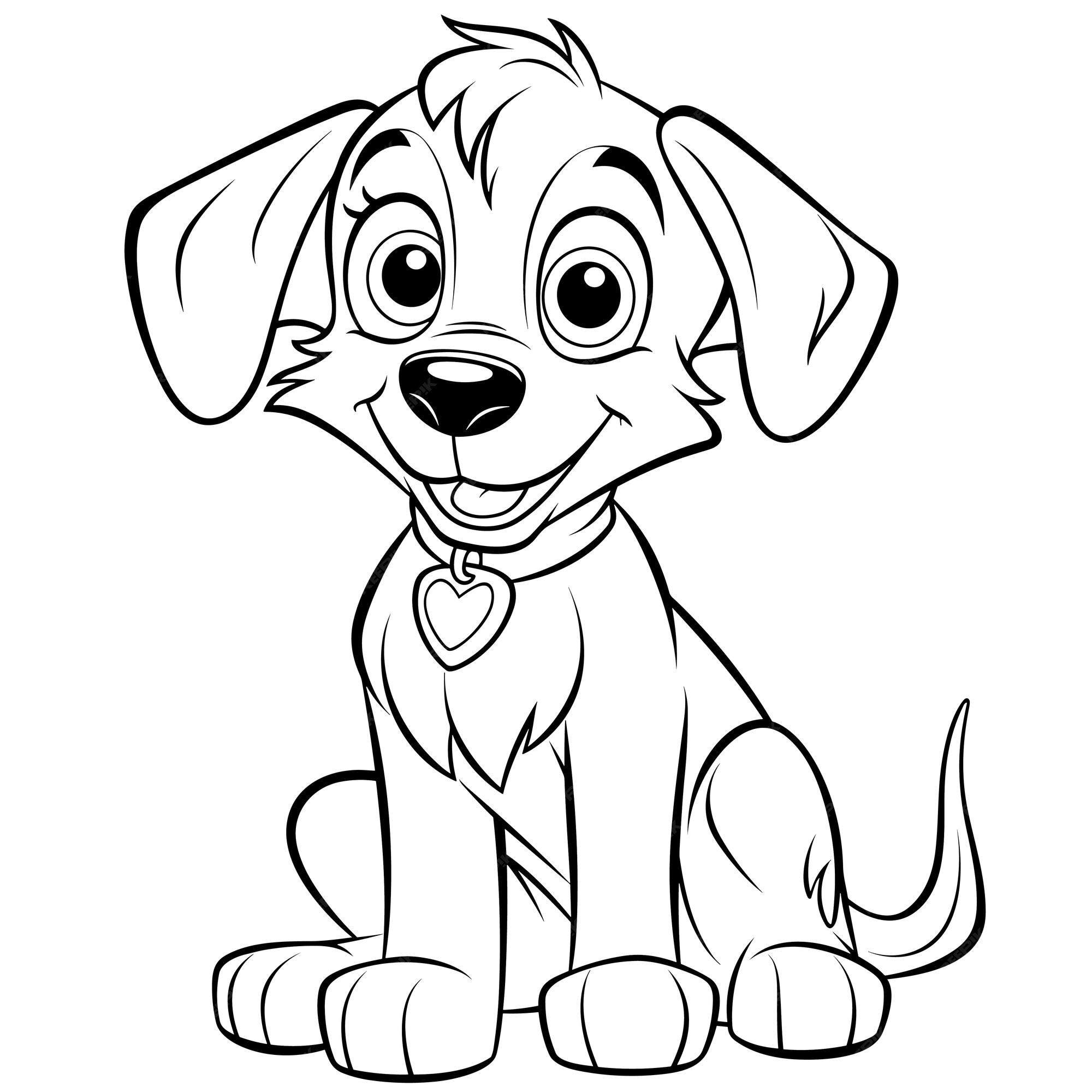 Desenho de contorno de cachorros fofos Desenho Kawaii para colorir preto e  branco · Creative Fabrica