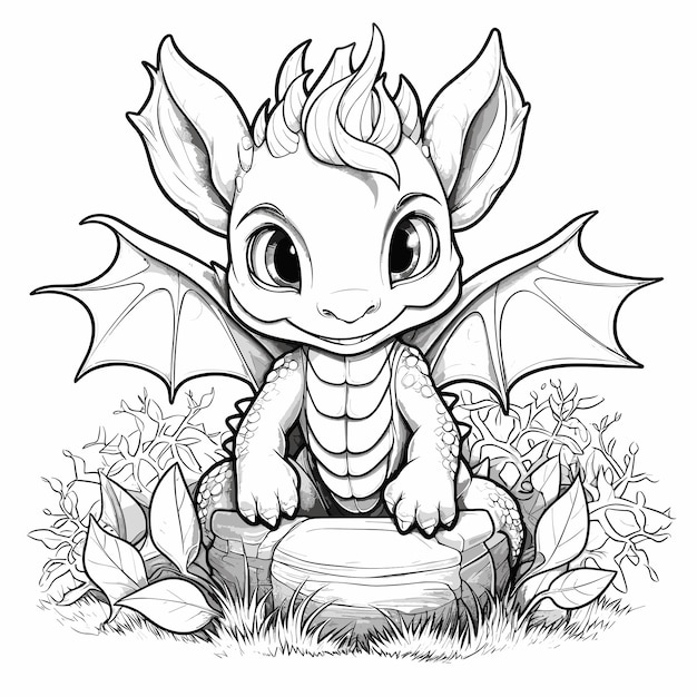 Ilustração de contorno de animal desenhado à mão páginas para colorir de dragão fofo para crianças