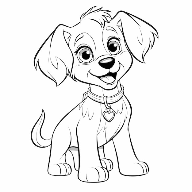 Vetor ilustração de contorno de cachorro desenhado à mão páginas para colorir de cachorro fofo para crianças preto e branco