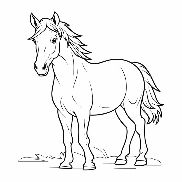 Ilustração de contorno de cavalo desenhada à mão em preto e branco