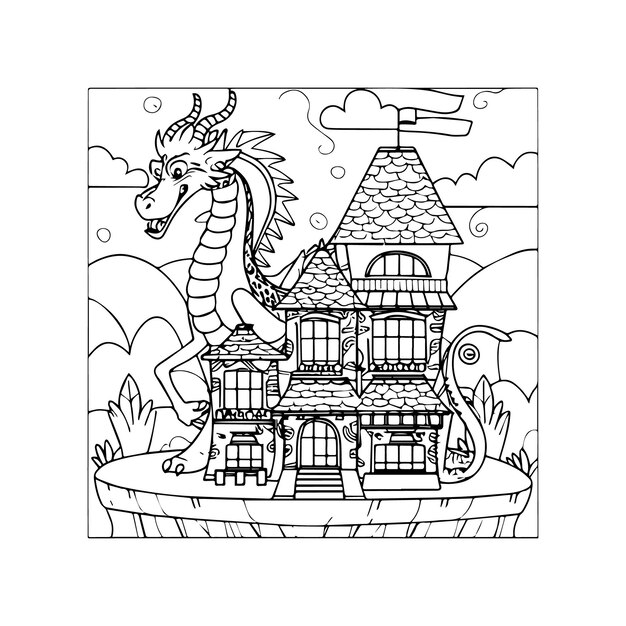 Ilustração de contorno de dragão desenhado à mão