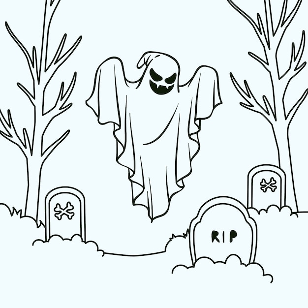 Vetor ilustração de contorno de fantasma desenhado à mão