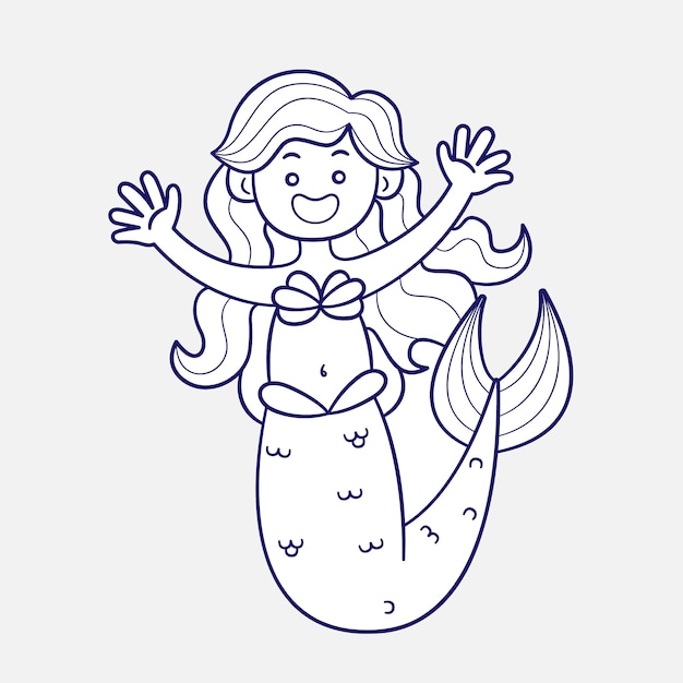 Ilustração de contorno de sereia desenhada à mão