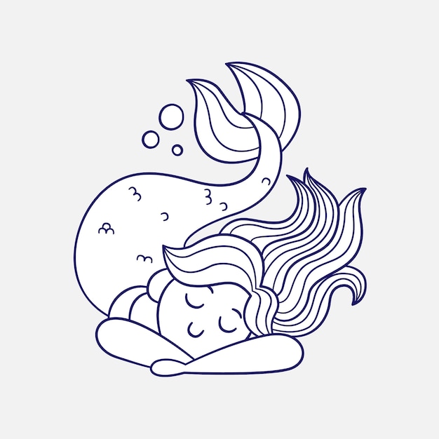 Ilustração de contorno de sereia desenhada de mão