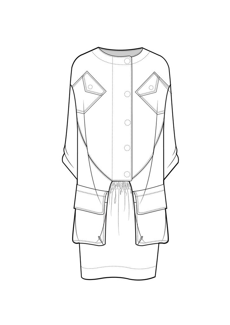 Vetor ilustração de contorno de vestido de saias de pano desenhadas à mão