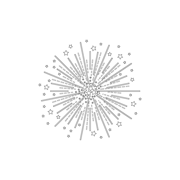 Ilustração de contorno preto de ícone de fogo de artifício geométrico vetorial isolada