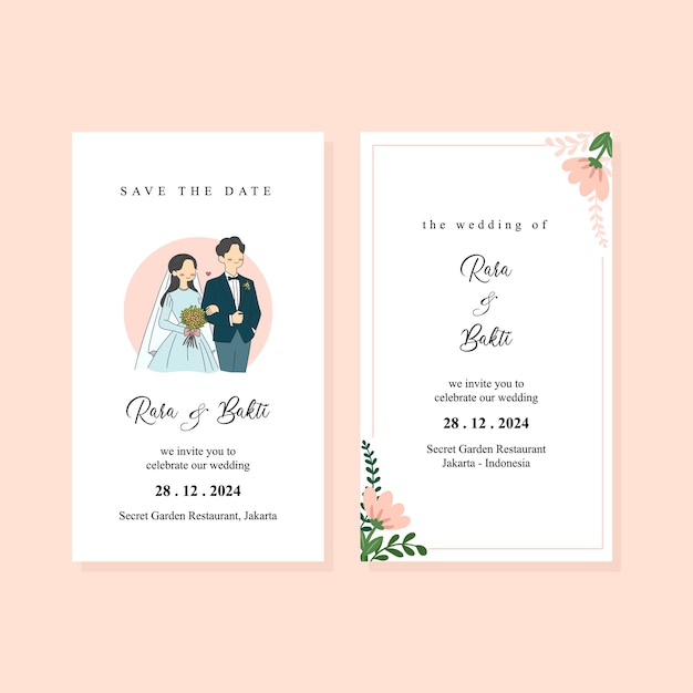Ilustração de convite de casamento de personagem