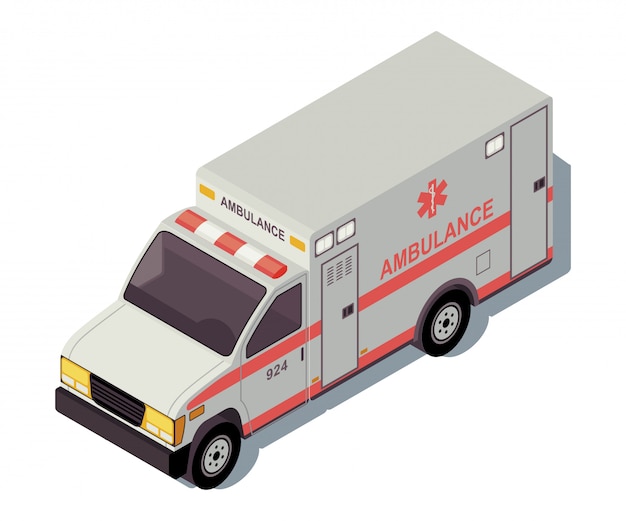 Ilustração de cor isométrica de carro ambulância.