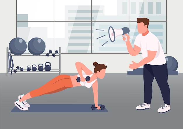 Vetor ilustração de cor plana de serviço de instrutor de fitness