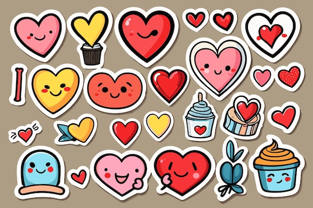 Ilustração de coração de amor e conjunto de clipart de adesivo de caixa de presente de dia dos namorados