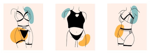 Ilustração de corpo de mulher bonita conjunto de corpos femininos de linha minimalista ilustração de corpo de meninas