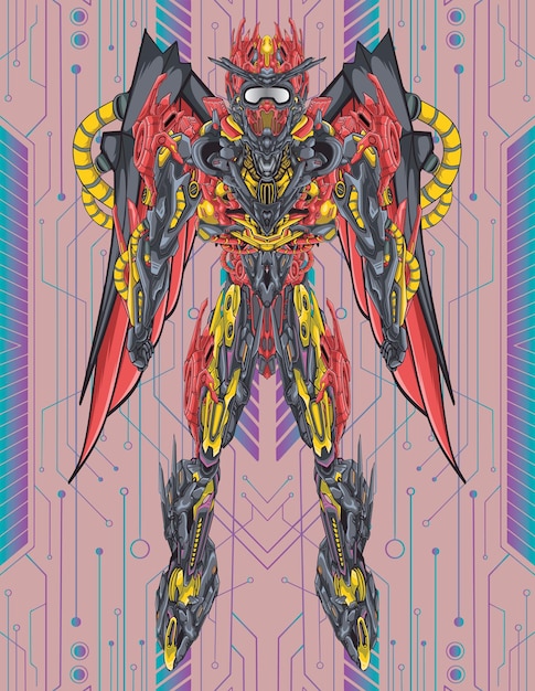 Ilustração de corpo inteiro de robô mecha guerreiro