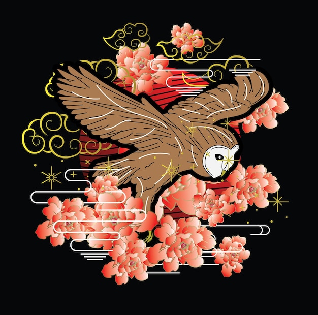 ilustração de coruja com estilo japonês para evento kaijune