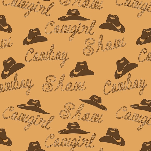 Vetor ilustração de cowboy cowgirl desenho gráfico de chapéu padrão vintage letras sem costura corda tipografia