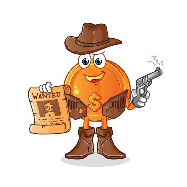 Ilustração de cowboy de moeda de dólar segurando arma