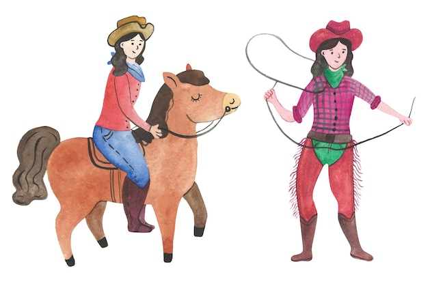 Ilustração de cowgirl aquarela