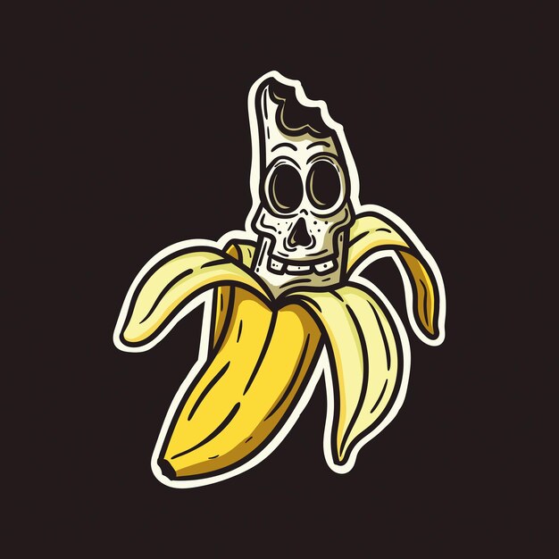 Vetor ilustração de crânio de banana desenhada à mão