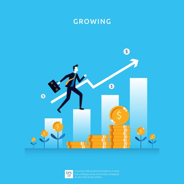 Ilustração de crescimento de negócios para o conceito de investimento inteligente. lucro desempenho ou renda, símbolo de retorno sobre o investimento roi