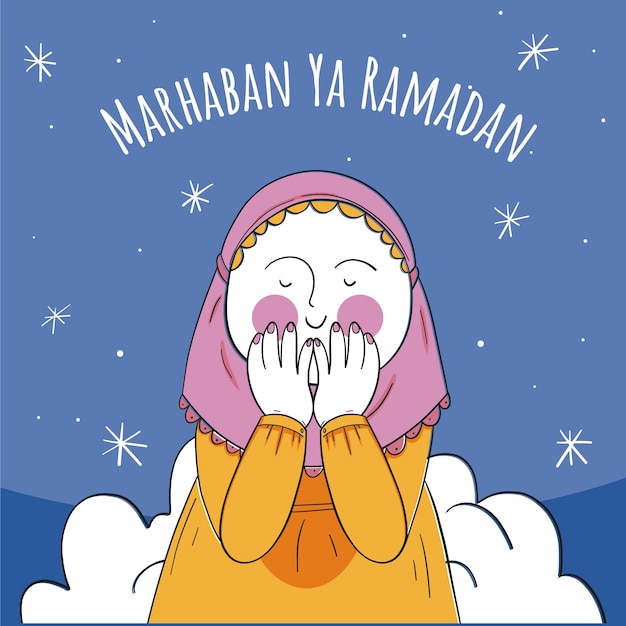 Ilustração de crianças do ramadã desenhada à mão