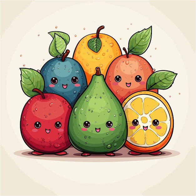 Vetor ilustração de crianças kawaii de frutas fofas de desenho animado