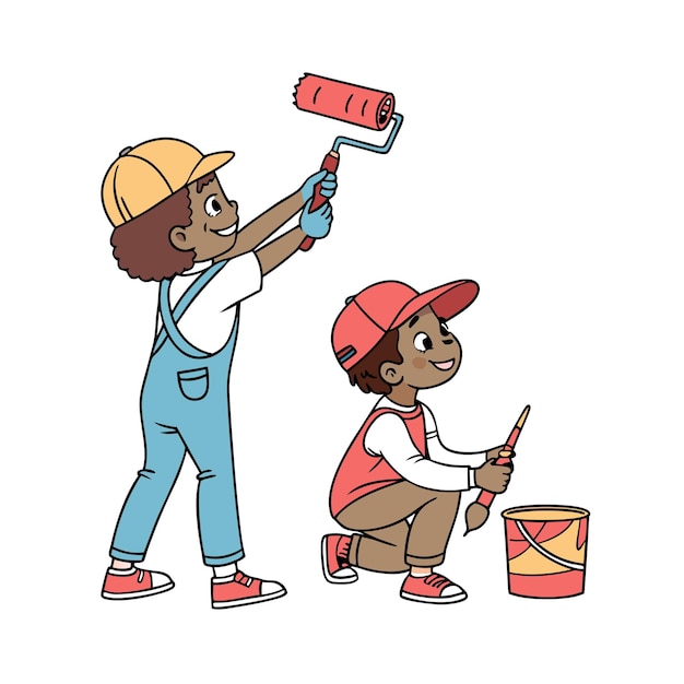 Ilustração de crianças pintando trabalhando