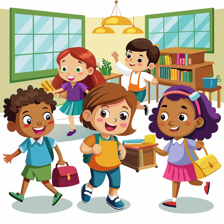 Vetor ilustração de crianças que voltam para a escola com crianças