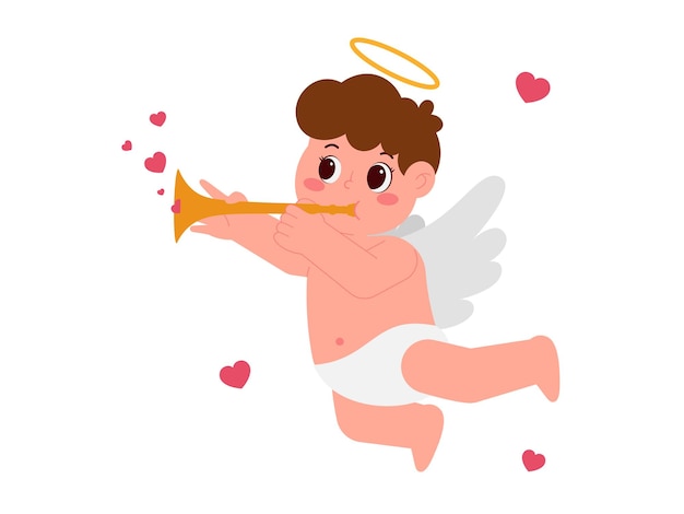 Vetor ilustração de cupido com trompete