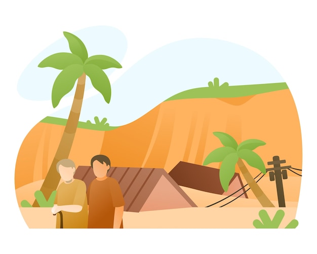 Ilustração de desastre natural de deslizamento de terras