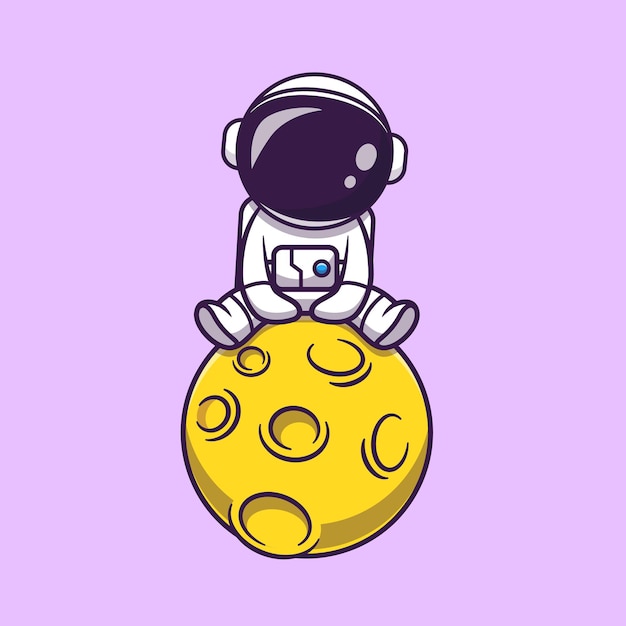 Ilustração de desenho animado bonito astronauta sentado na lua