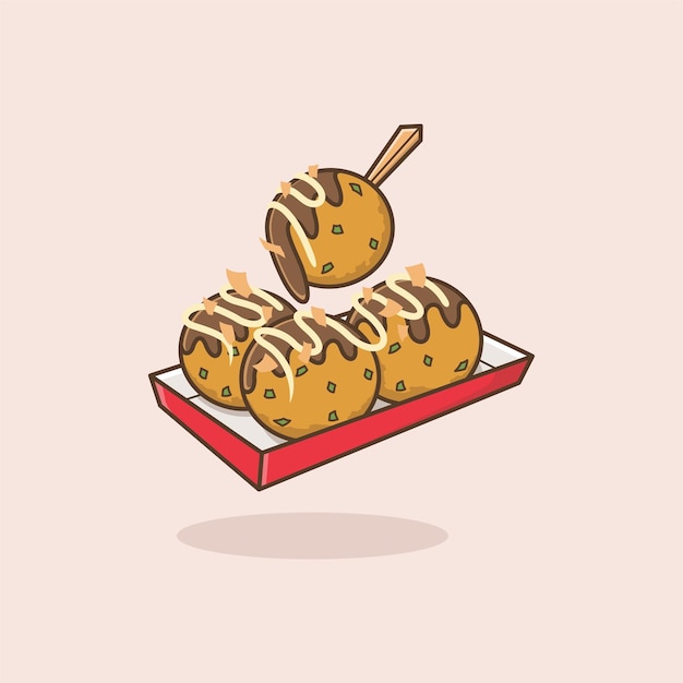 Ilustração de desenho animado bonito de takoyaki com molho