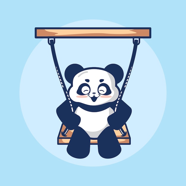 Menina Bonito Da Panda Do Desenho Em Um Fundo Azul Ilustração do