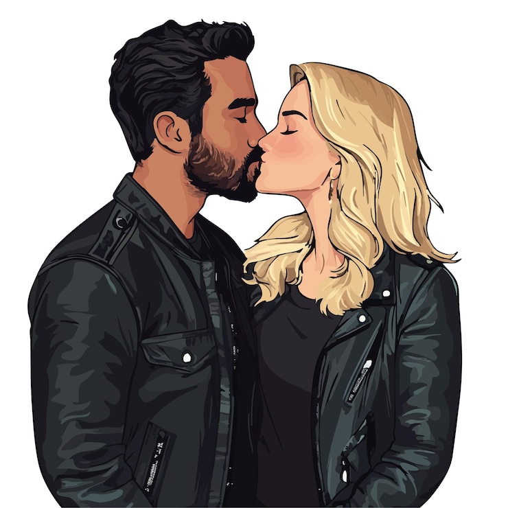 Vetor ilustração de desenho animado caprichoso de um beijo terno